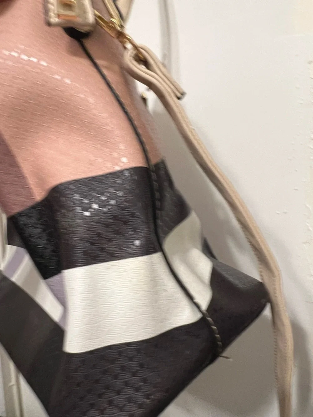 Stunning Beige & Pink Check Top-Handle Tote